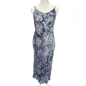 Intimissimi Blue White Paisley Slip Dress‎ Satin Midi Camisole Style Size M Y2K